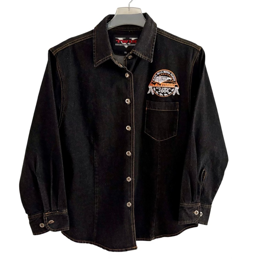 Sturgis 2006 NWOT women’s black motorcycle jean shirt jacket. Sz XL. Vintage